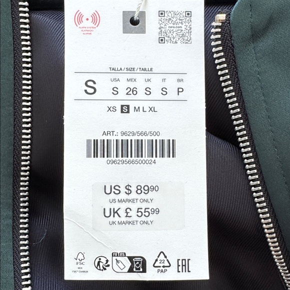 Zara Deep Green Satin Bomber Jacket - Picture 4 of 4